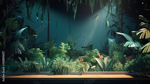 Jungle table background. Generative Ai