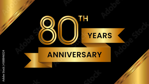 80th Anniversary. Anniversary template design with number and golden ribbon. Logo Vector Template