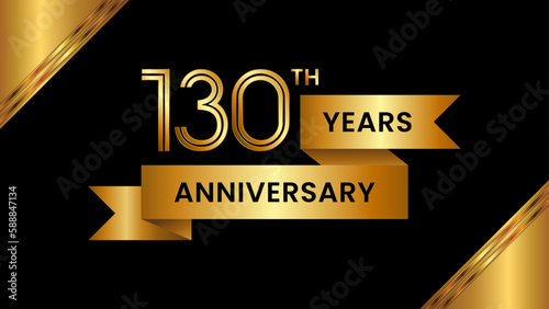 130th Anniversary. Anniversary template design with number and golden ribbon. Logo Vector Template