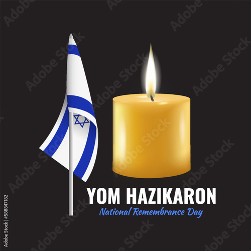 Vector Illustration of Israel Memorial Day. Banner with flag and candle.
 photo