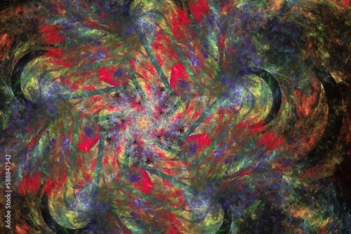 Fototapeta Naklejka Na Ścianę i Meble -  Multicolored motley pattern of crooked waves on a black background. Abstract fractal 3D rendering