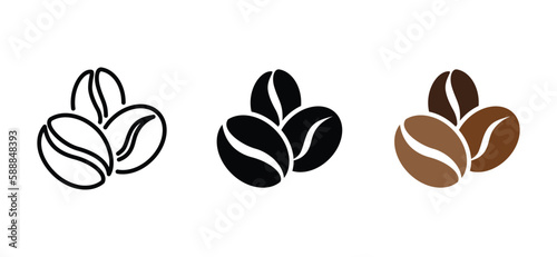 Coffee bean icon on white background. Coffee beans icon in line, flat, and color style. Morning coffee sign and symbol. Vector illustration