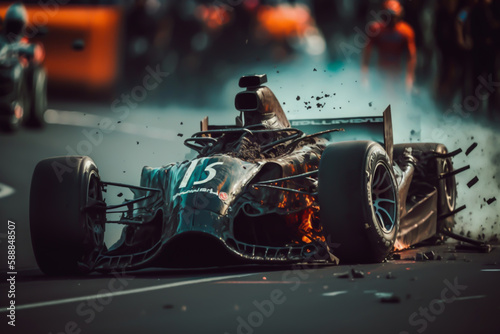 Formula 1 one car accident, concept, illustration, generative ai