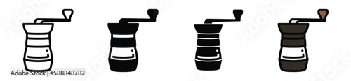 Coffee grinder icon vector on with background. Coffee maker icons in line, flat, and color style. Coffee shop sign and symbol. Vector illustration