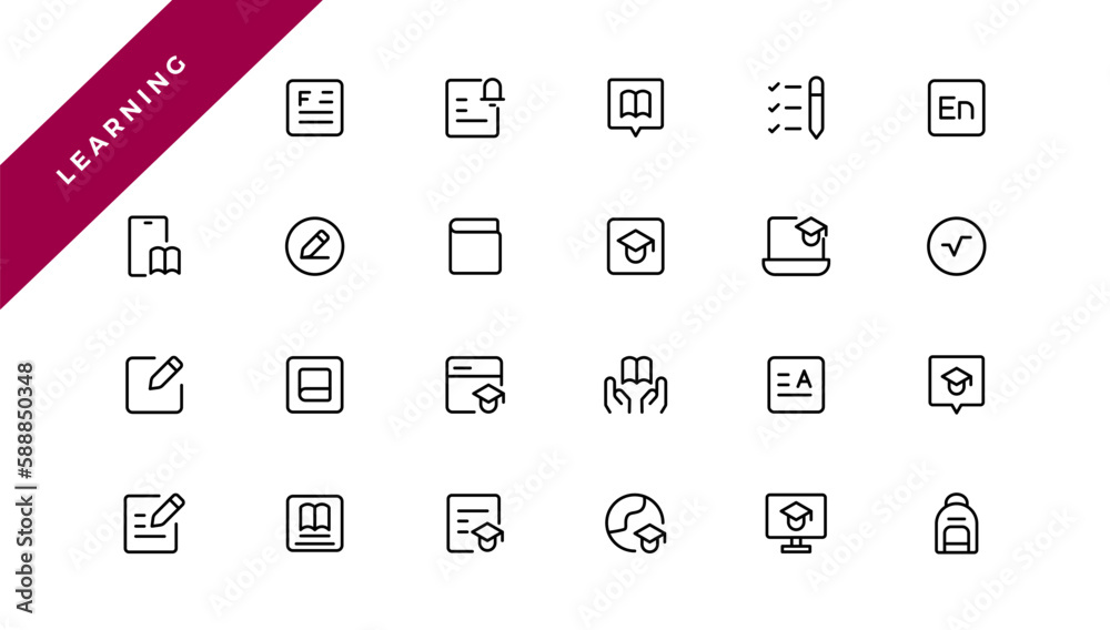 Education and Learning web icons in line style. School, university, textbook, learning