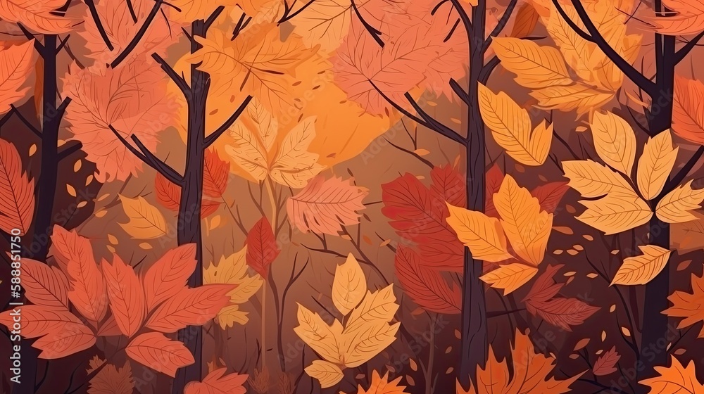 Autumn landscape with orange and brown colors. Generative AI