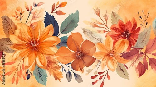 Flowered colored wallpaper. Autumn colors. Generative AI
