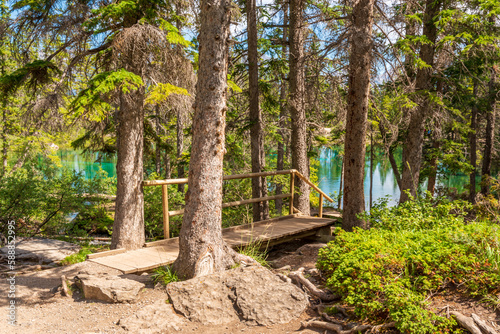 Mountain lake with blue sky and white clouds in Vancouver  Canada