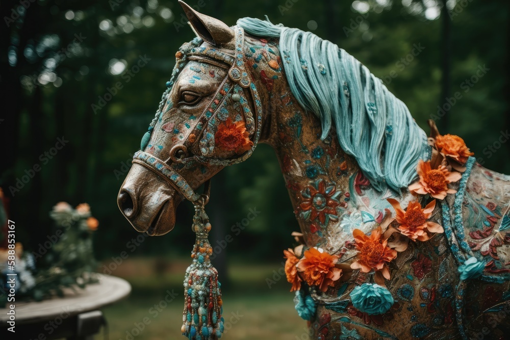 Decorated Indian Wedding Horse Statue. Generative AI Decorated Indian Wedding Horse Statue. Generative AI