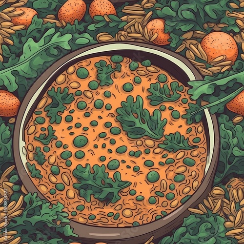Vegan Lentil Soup. Infinite, Seamless Backgrounds. Generative AI photo