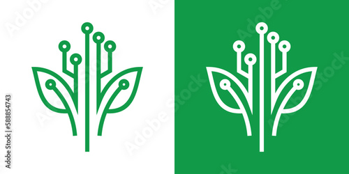 design technology leaf logo line icon vector illustration