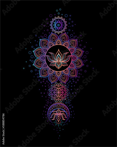 colored mandala on a black background