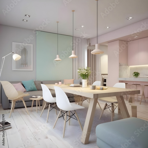 Generattive ai ilustrations  living room design  in color pastel
