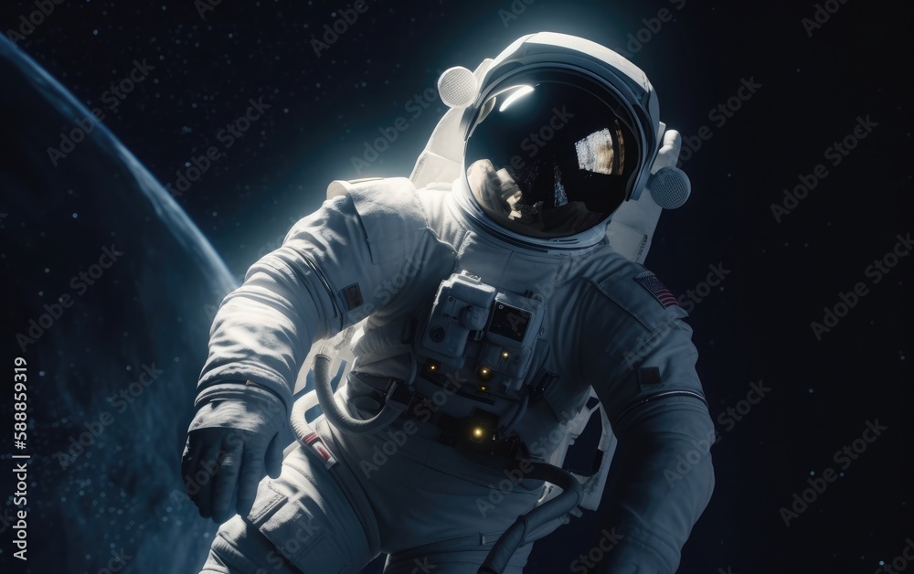 An astronaut in space with the planet in the background.