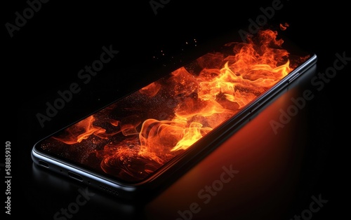 A phone with a fire on the screen.