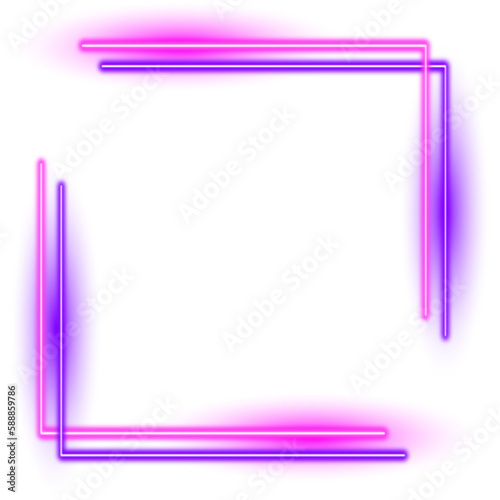 Neon frame border. Futuristic style.  Empty glowing techno backdrop