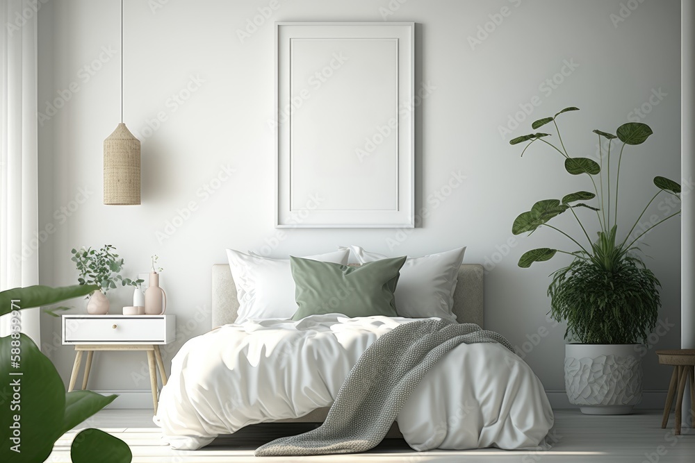 Naklejka premium Mock up poster frame in interior background
