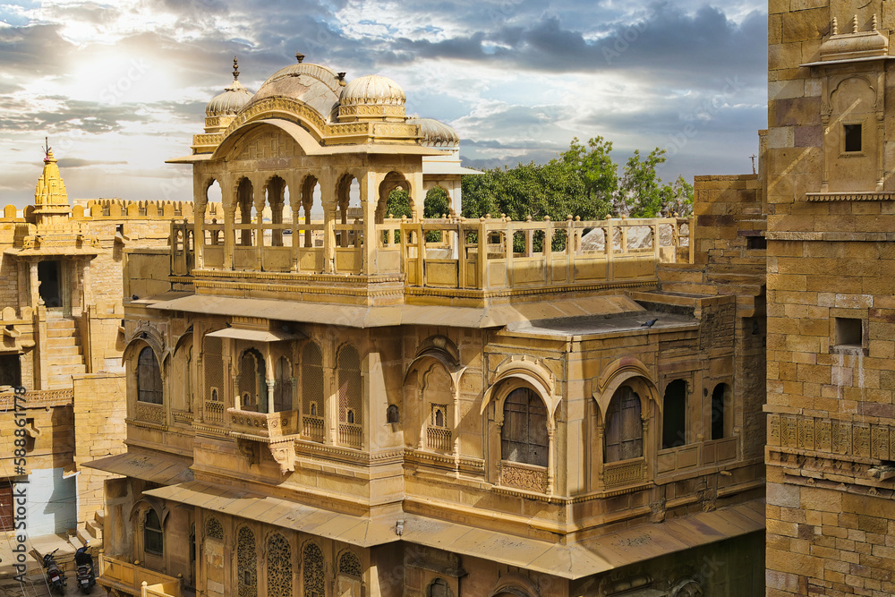 Facade of Baari Haveli, once a dwelling house now a renowned museum in Jaisalmer, India