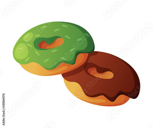 Sweet Donut with Sugar Glaze or Icing as Fast Food Dessert Vector Illustration