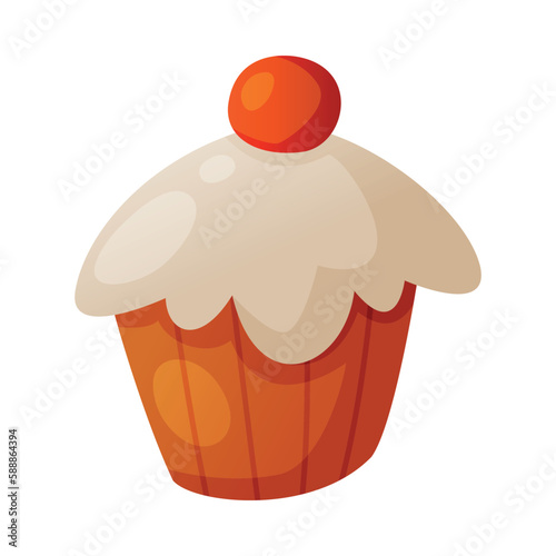 Sweet Baked Cupcake with Sugar Glaze as Fast Food Dessert Vector Illustration