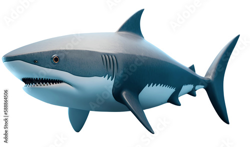 great white shark  on isolated background. Generative Ai