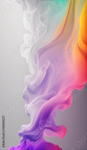 Colorful smooth abstract smoke pillar with white portrait background. Created using generative AI. 