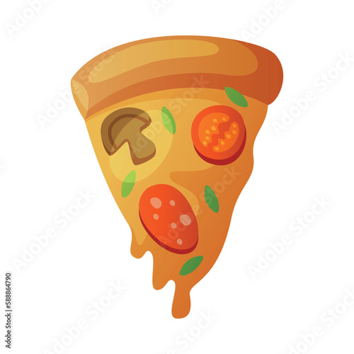 Pizza Slice with Salami and Cheese as Fast Food Lunch Vector Illustration