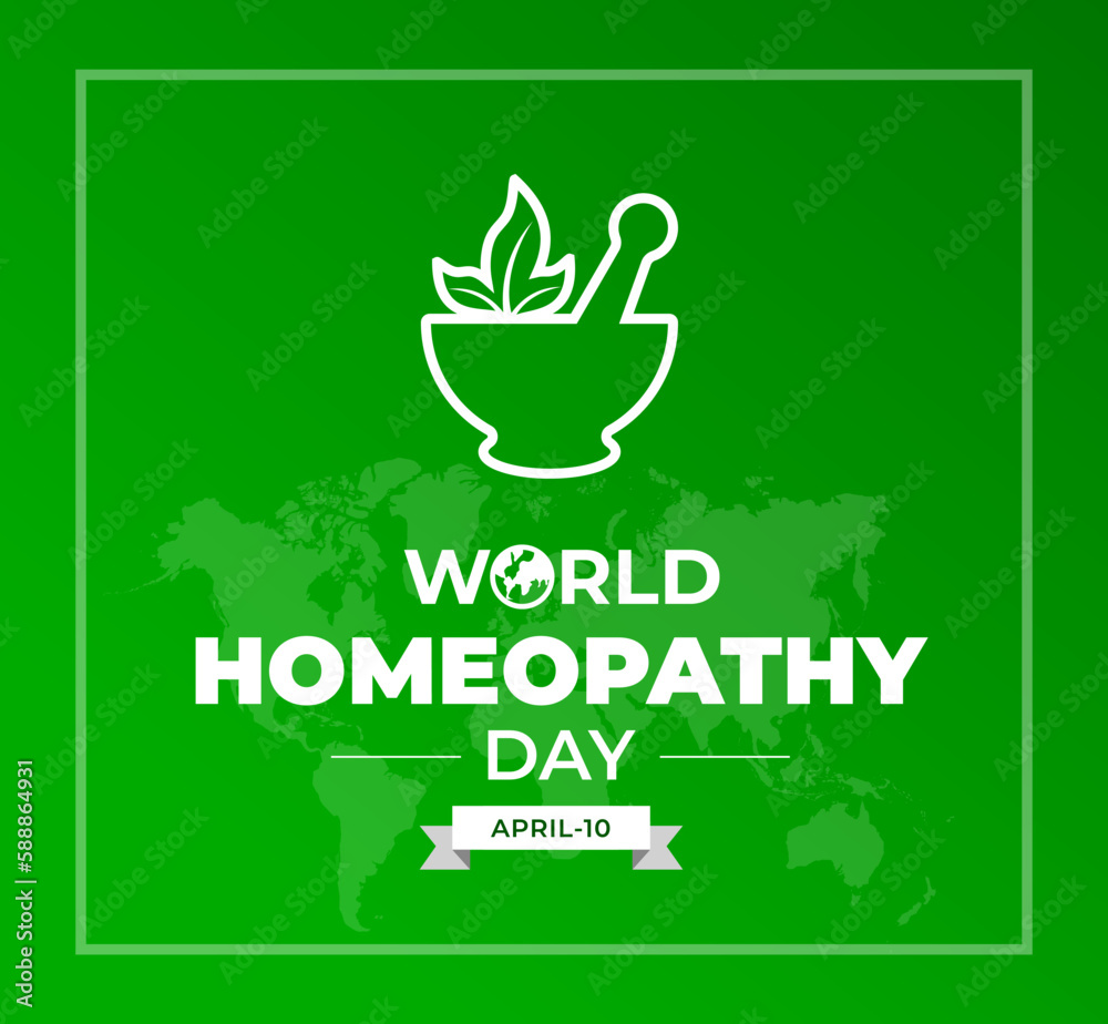World Homoeopathy Day background or banner design template with green color