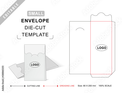 Envelope die cut template with two 3D blank vector mockup