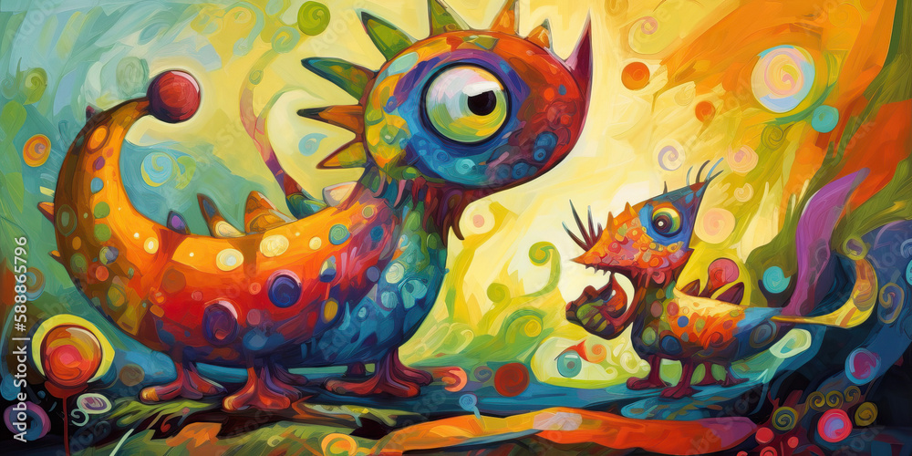 Whimsical Fictional Creature in Oil Paint Generative AI