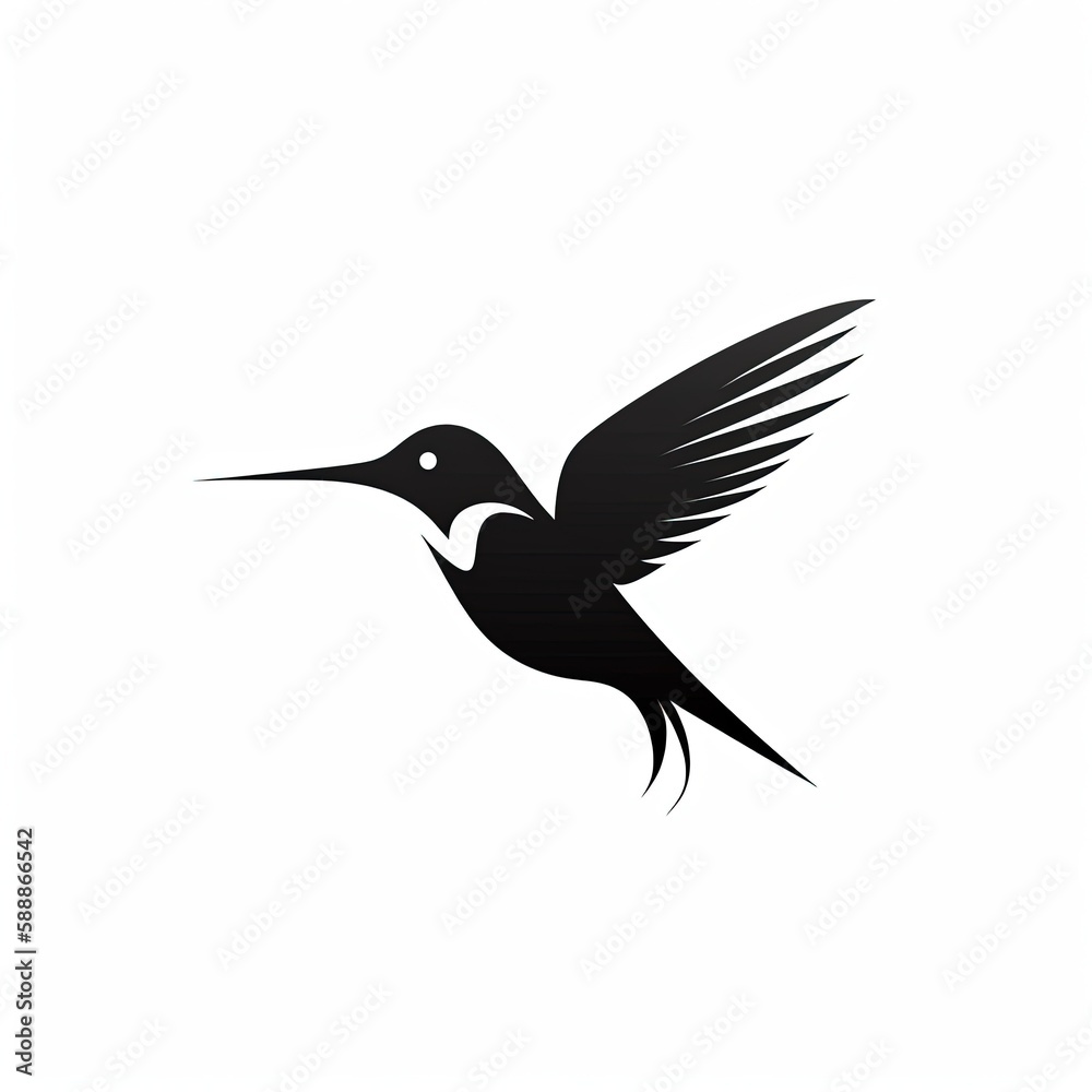 Obraz premium Hummingbird Silhouette in black and white. Minimalistic illustration for Logo Design created using generative AI tools