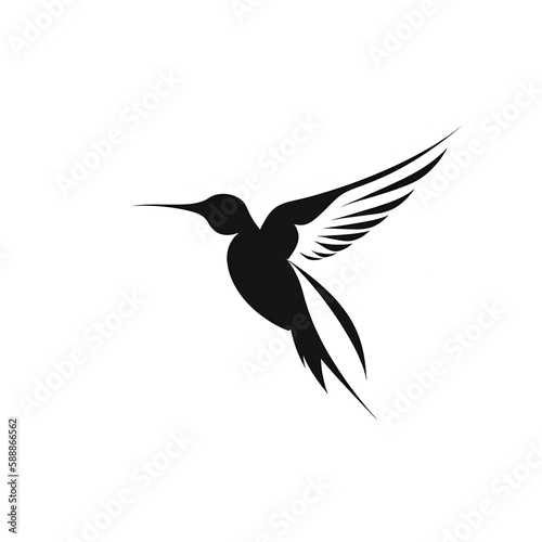 Hummingbird Silhouette in black and white. Minimalistic illustration for Logo Design created using generative AI tools