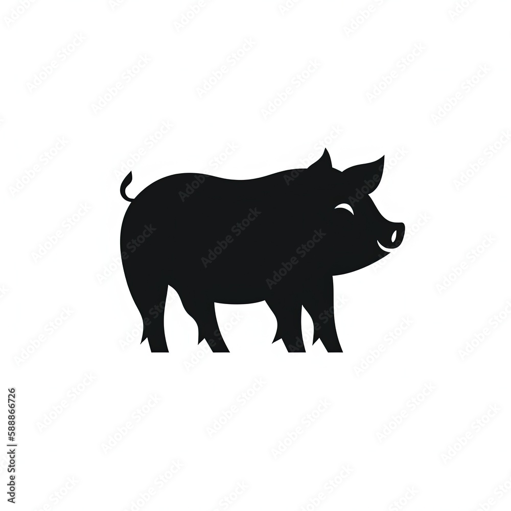 Fototapeta premium Pig Silhouette in black and white. Minimalistic illustration for Logo Design created using generative AI tools