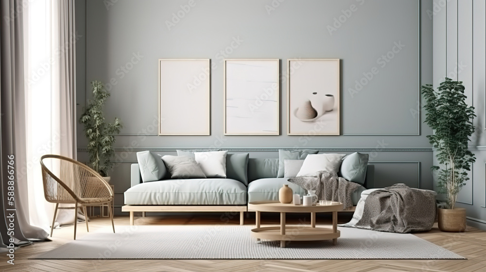 Fototapeta premium The interior of a living room designed. Generative Ai