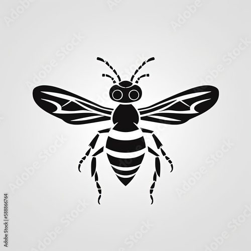 Wasp Silhouette in black and white. Minimalistic illustration for Logo Design created using generative AI tools
