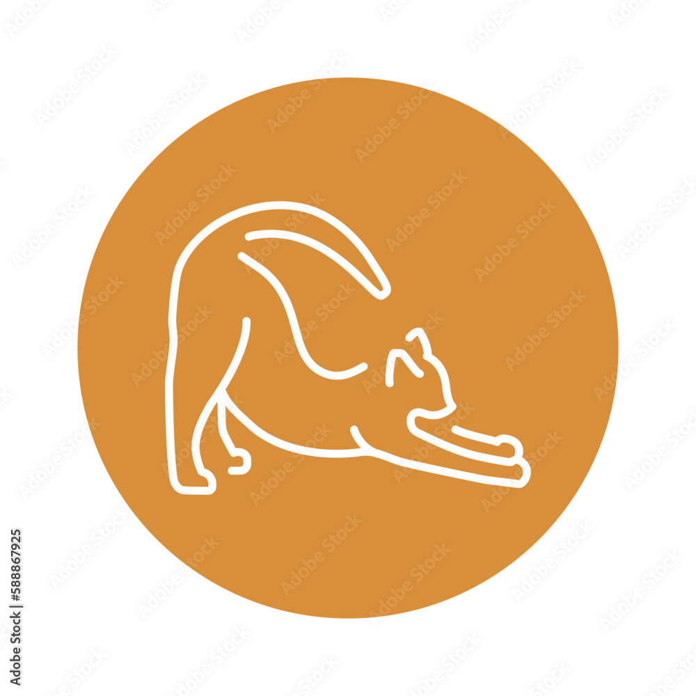 Obraz premium Happy cat stretches color line icon. Pictogram for web page