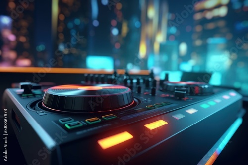 Dj console with lights. Generate Ai