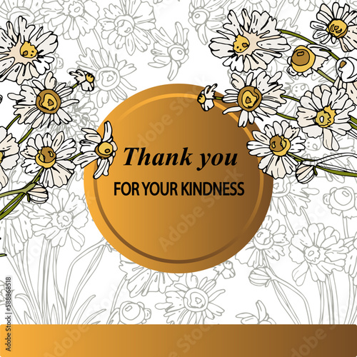 Card with a chamomile and text on an isolated background