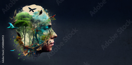 Earth man portrait, nature, animal and environment concept, protect the planet and ecosystem, generative AI 