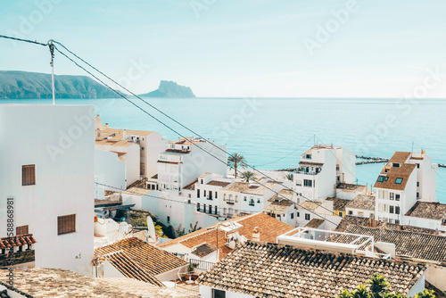 Altea old town with narrow streets and whitewashed houses. Architecture in small picturesque village of Altea near Mediterranean sea in Alicante province, Valencian Community, Spain