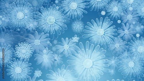 A background with floral pattern in blue and white. Generative AI. 