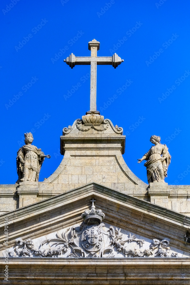 Christian cross and statues in Church of Lapa, Oporto, Portugal Christian cross and statues in Church of Lapa, Oporto, Portugal