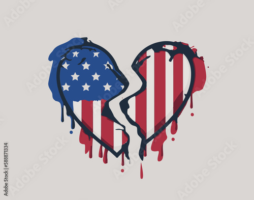 Composition of the American flag in a broken heart.