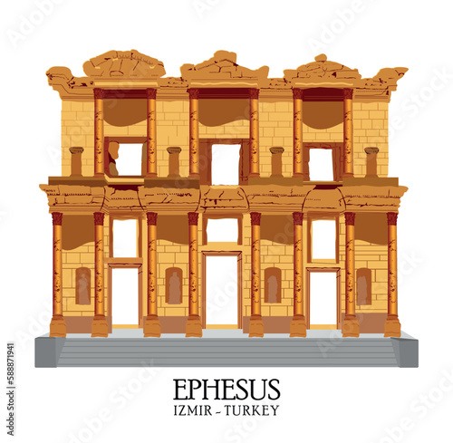 Turkey, Izmir, Selcuk. Library of Celsus in the ancient city of Ephesus, Turkey. Ephesus is a UNESCO World Heritage site. Ruins of  ancient city Ephesus.
Roman era memorial tomb 