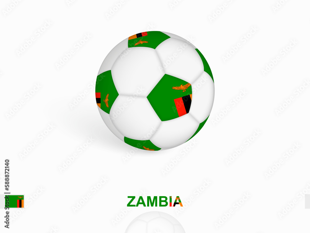 Soccer ball with the Zambia flag, football sport equipment.
