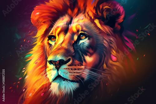 Lion  saturated colorful illustration of animal predator. Generative AI