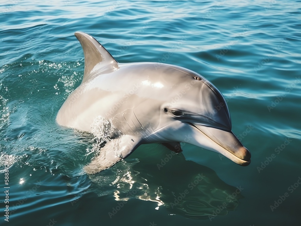 Naklejka premium Dolphin swimming in the sea. Beautiful dolphin in the ocean.