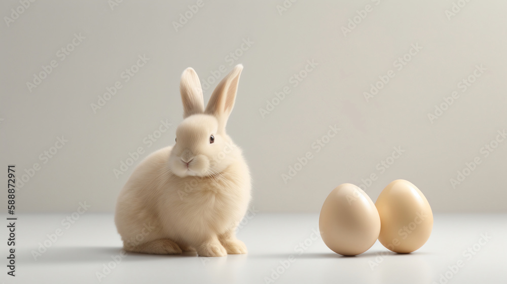 Obraz premium Realistic Easter Banny with eggs. Generative Ai.