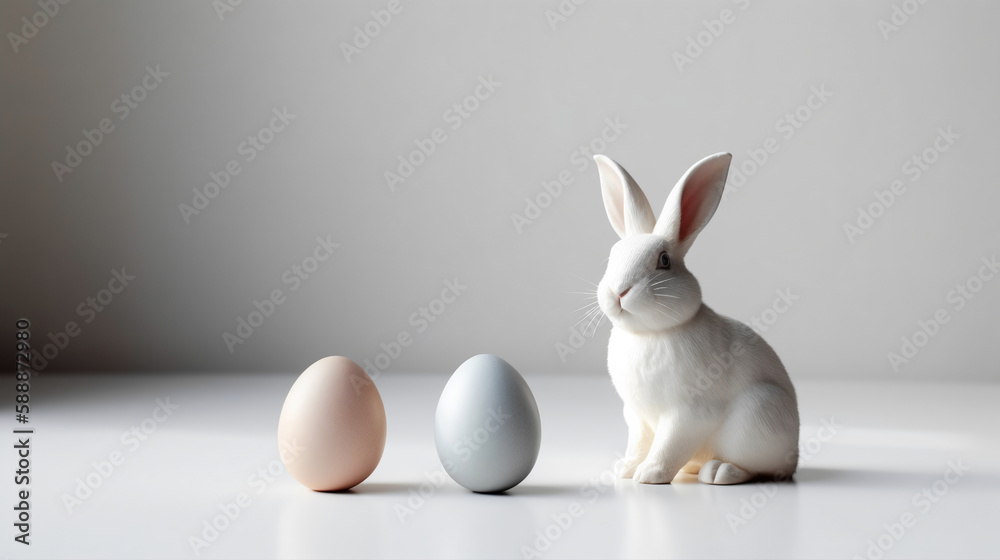 Realistic Easter Banny with eggs. Generative Ai.