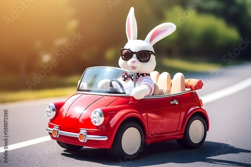bunny in a car